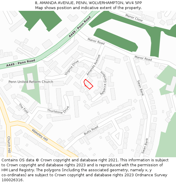 8, AMANDA AVENUE, PENN, WOLVERHAMPTON, WV4 5PP: Location map and indicative extent of plot