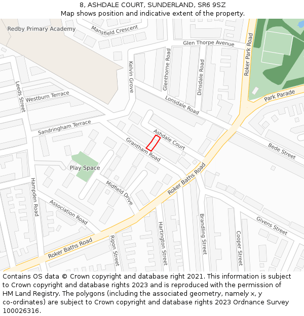 8, ASHDALE COURT, SUNDERLAND, SR6 9SZ: Location map and indicative extent of plot