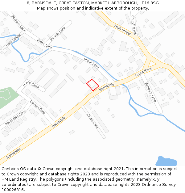 8, BARNSDALE, GREAT EASTON, MARKET HARBOROUGH, LE16 8SG: Location map and indicative extent of plot