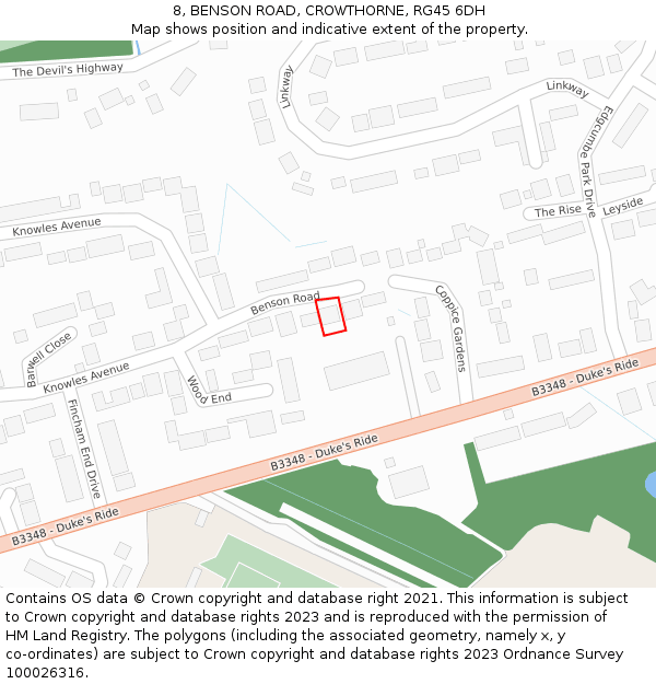 8, BENSON ROAD, CROWTHORNE, RG45 6DH: Location map and indicative extent of plot