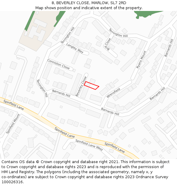 8, BEVERLEY CLOSE, MARLOW, SL7 2RD: Location map and indicative extent of plot