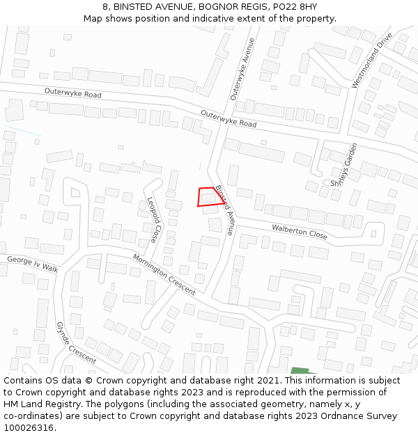 8, BINSTED AVENUE, BOGNOR REGIS, PO22 8HY: Location map and indicative extent of plot