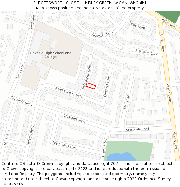 8, BOTESWORTH CLOSE, HINDLEY GREEN, WIGAN, WN2 4NL: Location map and indicative extent of plot