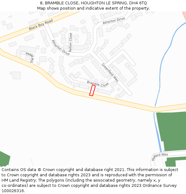 8, BRAMBLE CLOSE, HOUGHTON LE SPRING, DH4 6TQ: Location map and indicative extent of plot