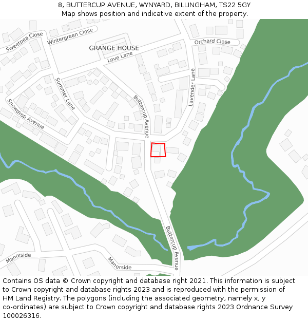 8, BUTTERCUP AVENUE, WYNYARD, BILLINGHAM, TS22 5GY: Location map and indicative extent of plot