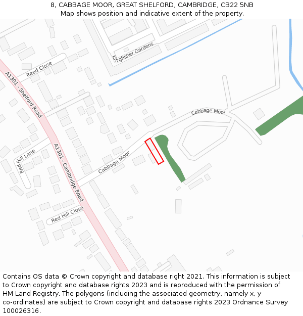 8, CABBAGE MOOR, GREAT SHELFORD, CAMBRIDGE, CB22 5NB: Location map and indicative extent of plot