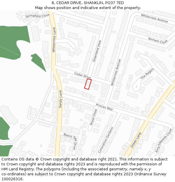 8, CEDAR DRIVE, SHANKLIN, PO37 7ED: Location map and indicative extent of plot