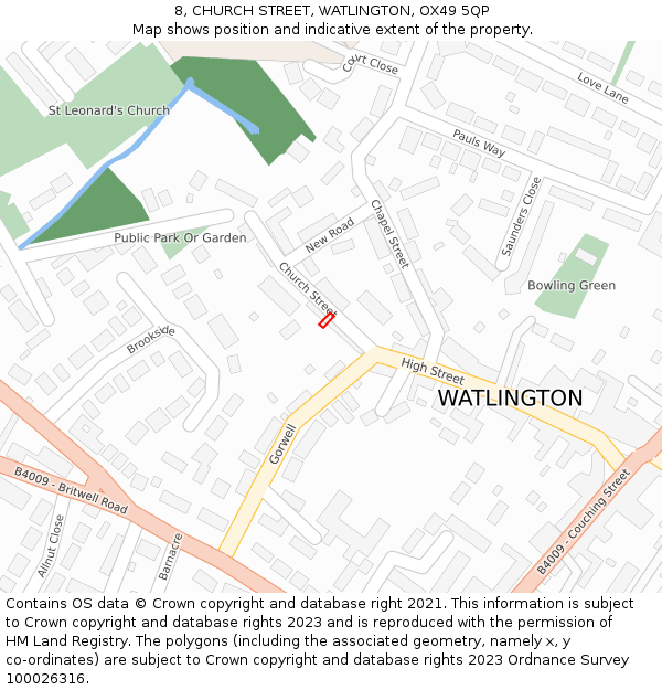 8, CHURCH STREET, WATLINGTON, OX49 5QP: Location map and indicative extent of plot