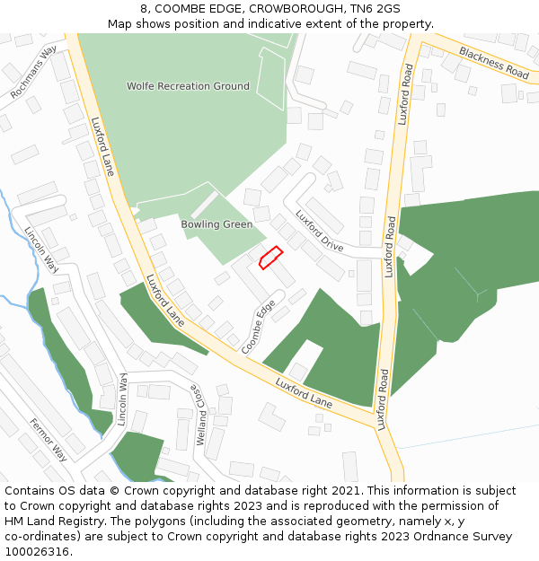 8, COOMBE EDGE, CROWBOROUGH, TN6 2GS: Location map and indicative extent of plot