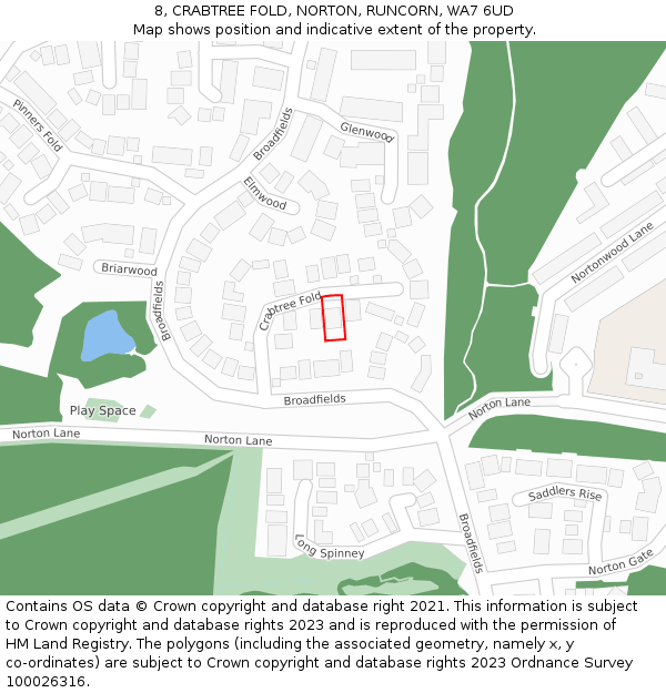 8, CRABTREE FOLD, NORTON, RUNCORN, WA7 6UD: Location map and indicative extent of plot