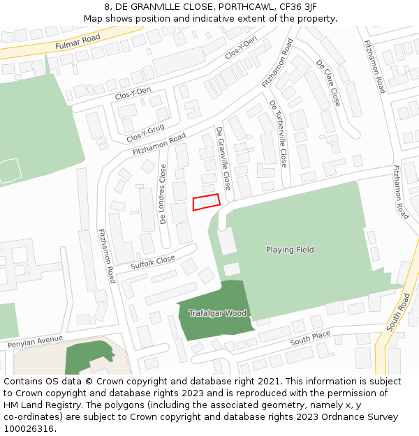 8, DE GRANVILLE CLOSE, PORTHCAWL, CF36 3JF: Location map and indicative extent of plot