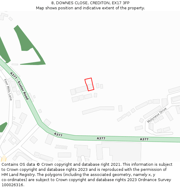 8, DOWNES CLOSE, CREDITON, EX17 3FP: Location map and indicative extent of plot