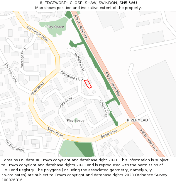 8, EDGEWORTH CLOSE, SHAW, SWINDON, SN5 5WU: Location map and indicative extent of plot