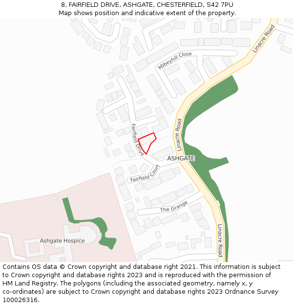 8, FAIRFIELD DRIVE, ASHGATE, CHESTERFIELD, S42 7PU: Location map and indicative extent of plot