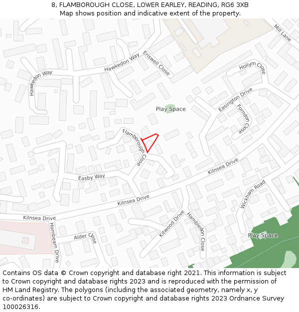 8, FLAMBOROUGH CLOSE, LOWER EARLEY, READING, RG6 3XB: Location map and indicative extent of plot