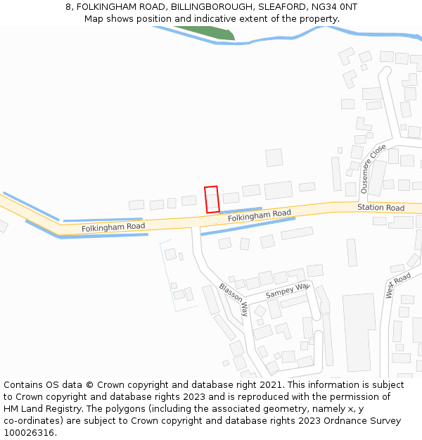 8, FOLKINGHAM ROAD, BILLINGBOROUGH, SLEAFORD, NG34 0NT: Location map and indicative extent of plot