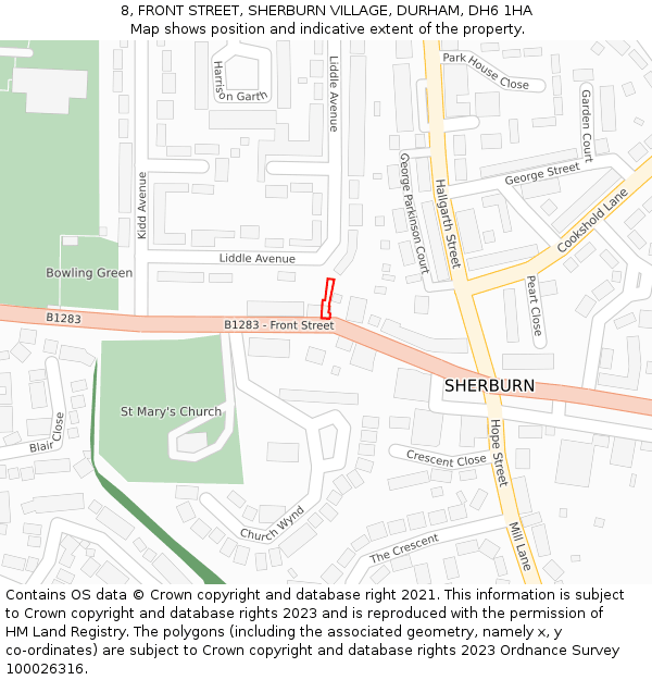 8, FRONT STREET, SHERBURN VILLAGE, DURHAM, DH6 1HA: Location map and indicative extent of plot