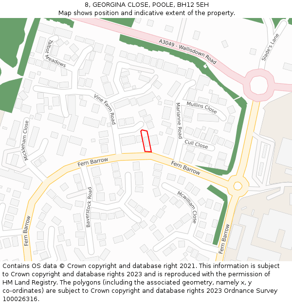 8, GEORGINA CLOSE, POOLE, BH12 5EH: Location map and indicative extent of plot