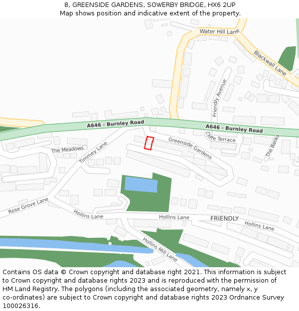 8, GREENSIDE GARDENS, SOWERBY BRIDGE, HX6 2UP: Location map and indicative extent of plot