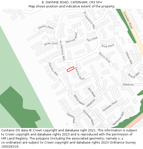 8, GWYNNE ROAD, CATERHAM, CR3 5FH: Location map and indicative extent of plot