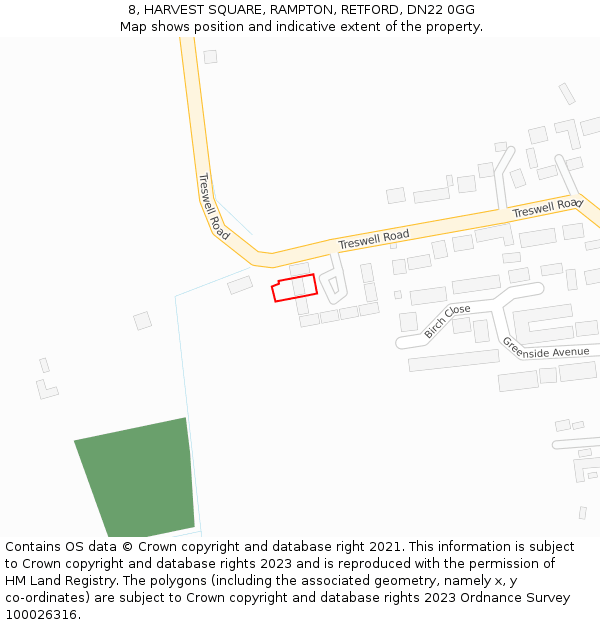 8, HARVEST SQUARE, RAMPTON, RETFORD, DN22 0GG: Location map and indicative extent of plot