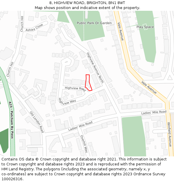 8, HIGHVIEW ROAD, BRIGHTON, BN1 8WT: Location map and indicative extent of plot