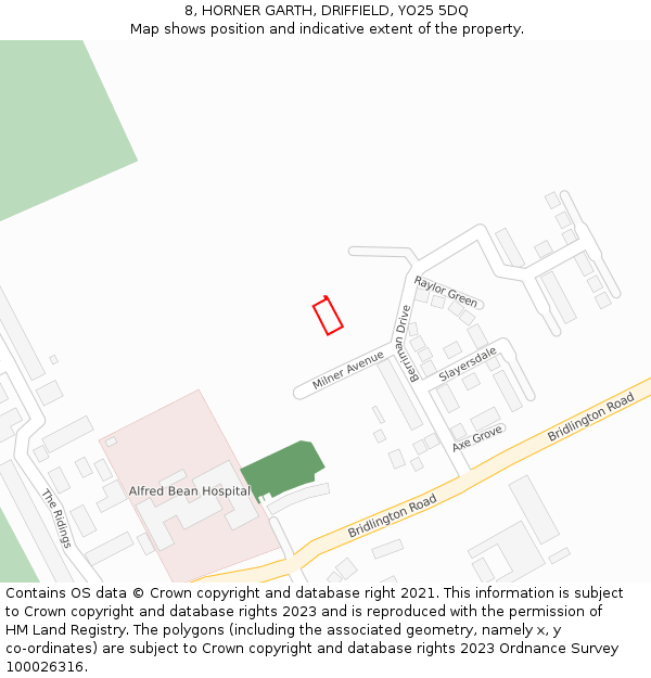 8, HORNER GARTH, DRIFFIELD, YO25 5DQ: Location map and indicative extent of plot