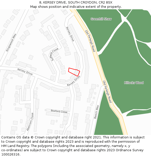 8, KERSEY DRIVE, SOUTH CROYDON, CR2 8SX: Location map and indicative extent of plot