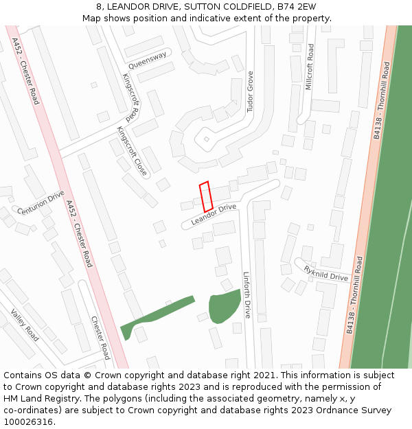 8, LEANDOR DRIVE, SUTTON COLDFIELD, B74 2EW: Location map and indicative extent of plot