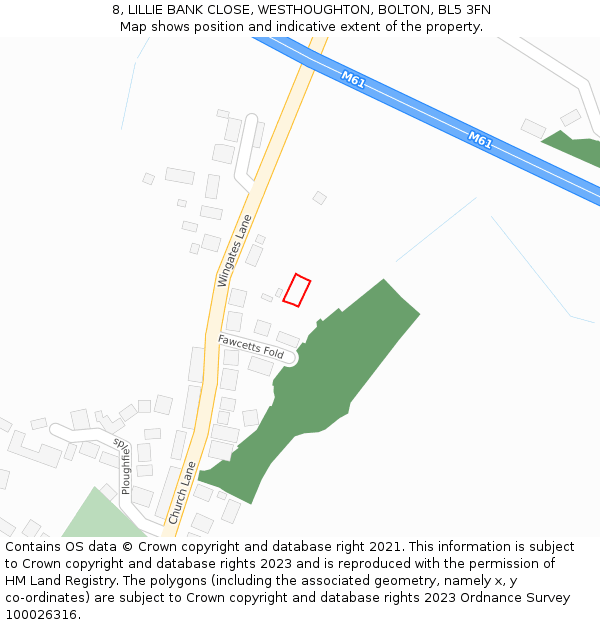 8, LILLIE BANK CLOSE, WESTHOUGHTON, BOLTON, BL5 3FN: Location map and indicative extent of plot