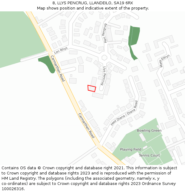 8, LLYS PENCRUG, LLANDEILO, SA19 6RX: Location map and indicative extent of plot