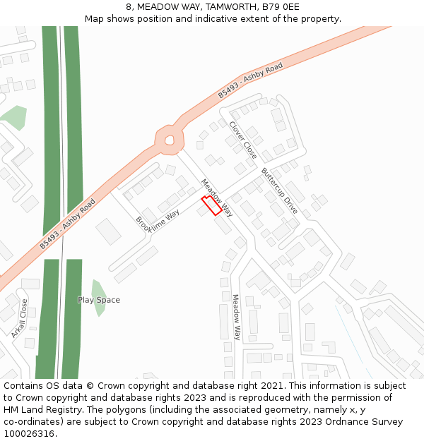 8, MEADOW WAY, TAMWORTH, B79 0EE: Location map and indicative extent of plot