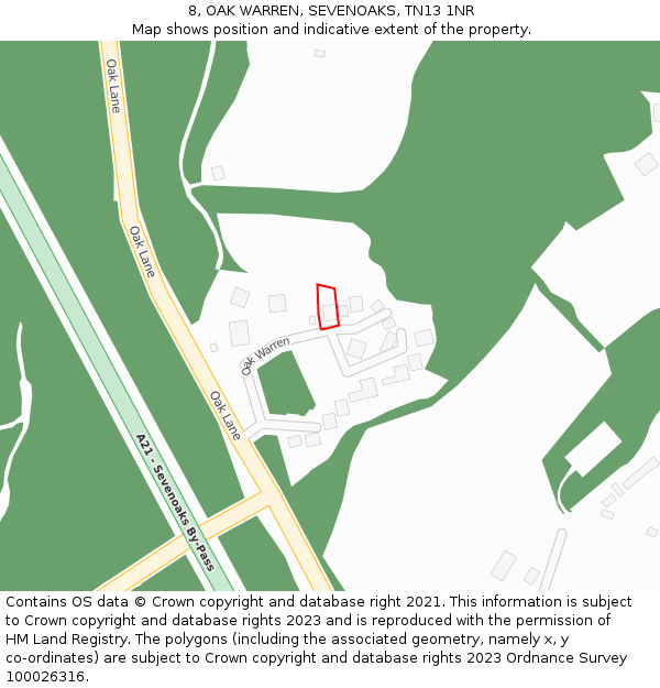 8, OAK WARREN, SEVENOAKS, TN13 1NR: Location map and indicative extent of plot