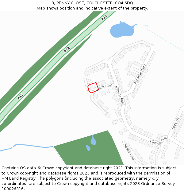 8, PENNY CLOSE, COLCHESTER, CO4 6DQ: Location map and indicative extent of plot