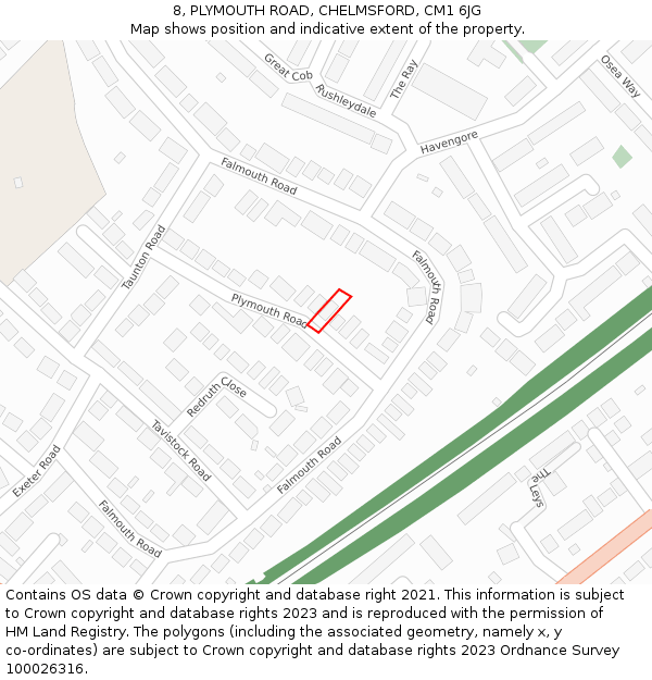 8, PLYMOUTH ROAD, CHELMSFORD, CM1 6JG: Location map and indicative extent of plot