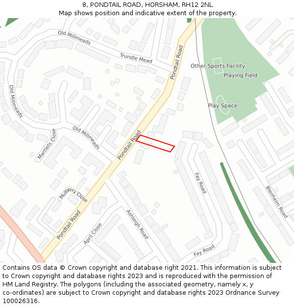 8, PONDTAIL ROAD, HORSHAM, RH12 2NL: Location map and indicative extent of plot