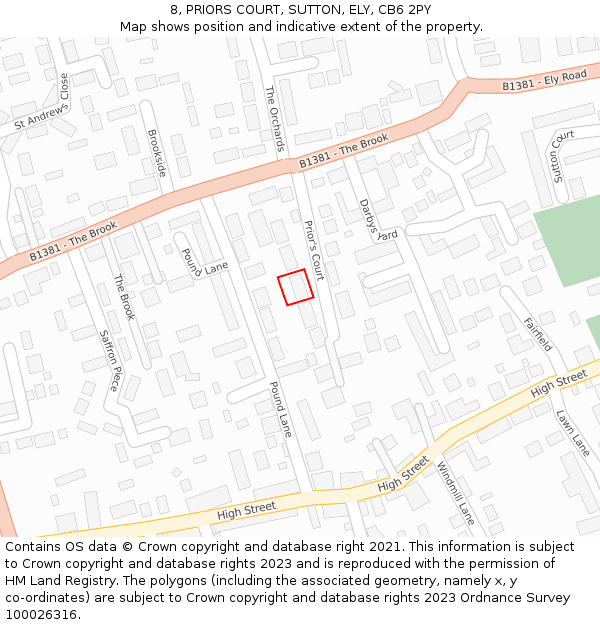 8, PRIORS COURT, SUTTON, ELY, CB6 2PY: Location map and indicative extent of plot