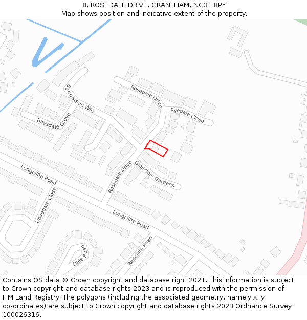 8, ROSEDALE DRIVE, GRANTHAM, NG31 8PY: Location map and indicative extent of plot