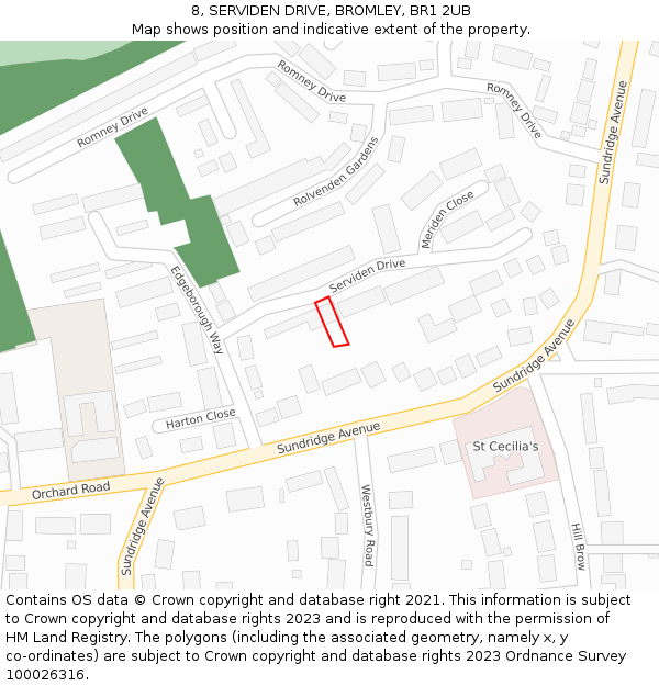 8, SERVIDEN DRIVE, BROMLEY, BR1 2UB: Location map and indicative extent of plot