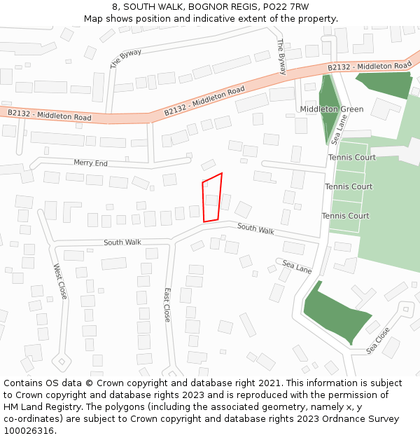 8, SOUTH WALK, BOGNOR REGIS, PO22 7RW: Location map and indicative extent of plot