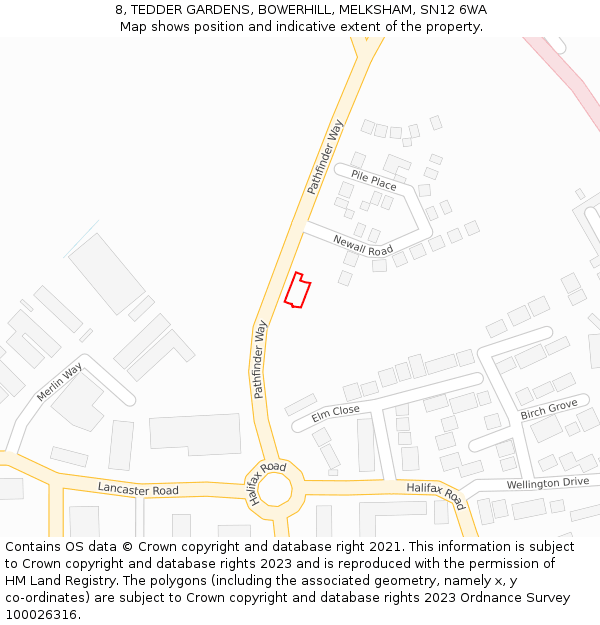 8, TEDDER GARDENS, BOWERHILL, MELKSHAM, SN12 6WA: Location map and indicative extent of plot