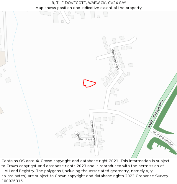 8, THE DOVECOTE, WARWICK, CV34 8AY: Location map and indicative extent of plot