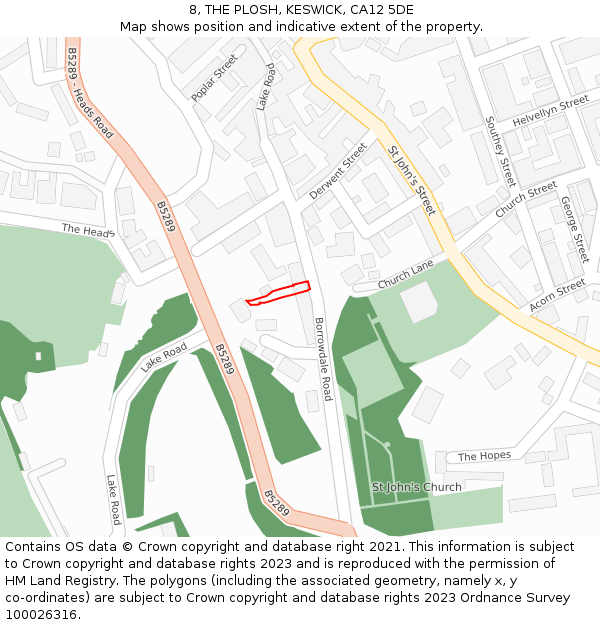 8, THE PLOSH, KESWICK, CA12 5DE: Location map and indicative extent of plot