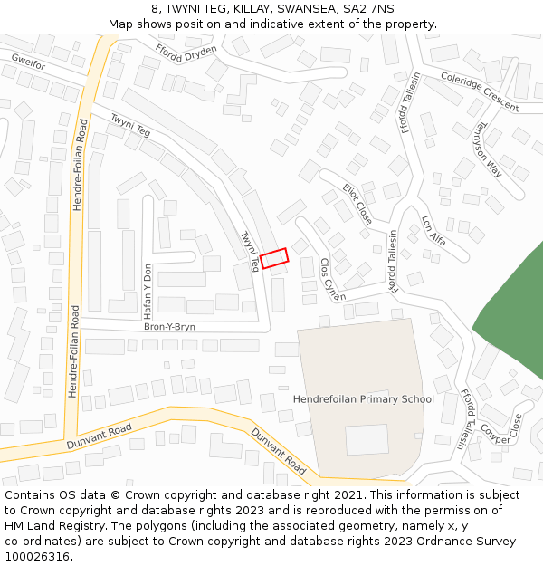 8, TWYNI TEG, KILLAY, SWANSEA, SA2 7NS: Location map and indicative extent of plot