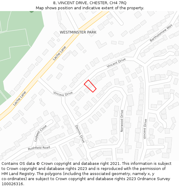 8, VINCENT DRIVE, CHESTER, CH4 7RQ: Location map and indicative extent of plot