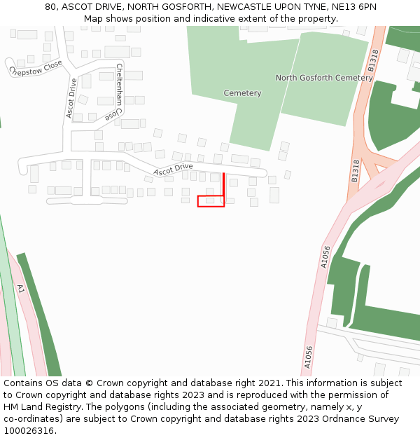 80, ASCOT DRIVE, NORTH GOSFORTH, NEWCASTLE UPON TYNE, NE13 6PN: Location map and indicative extent of plot