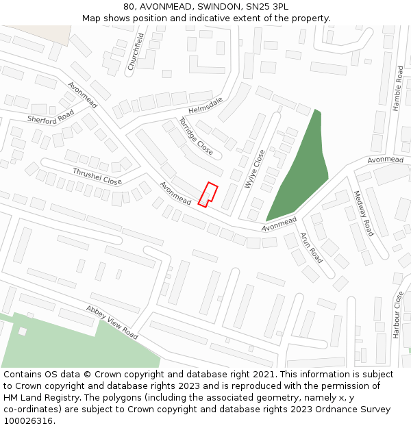 80, AVONMEAD, SWINDON, SN25 3PL: Location map and indicative extent of plot