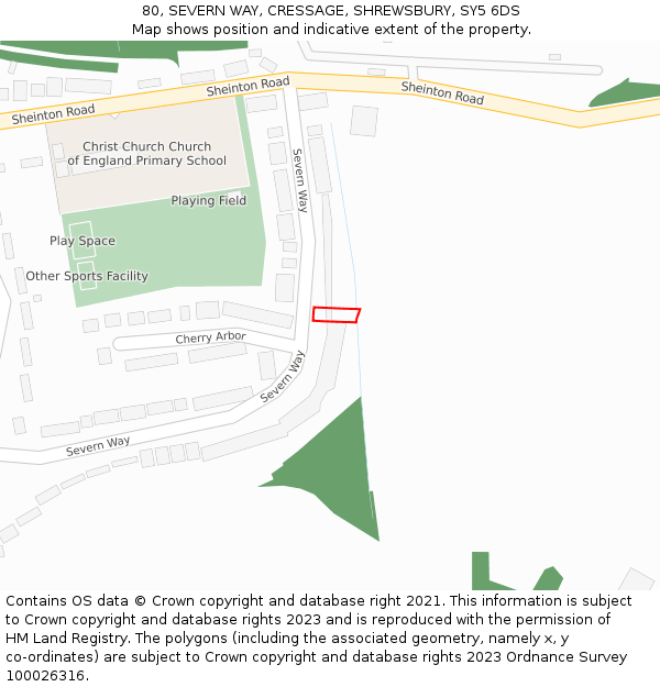 80, SEVERN WAY, CRESSAGE, SHREWSBURY, SY5 6DS: Location map and indicative extent of plot