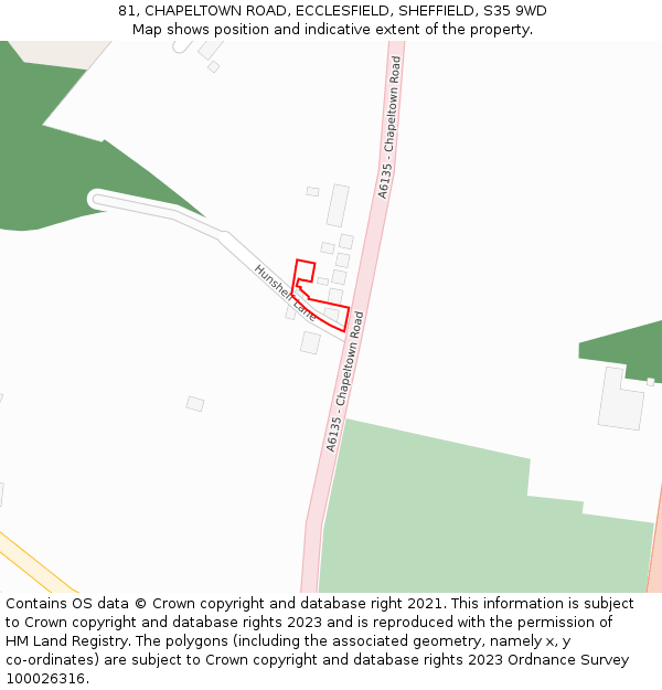 81, CHAPELTOWN ROAD, ECCLESFIELD, SHEFFIELD, S35 9WD: Location map and indicative extent of plot