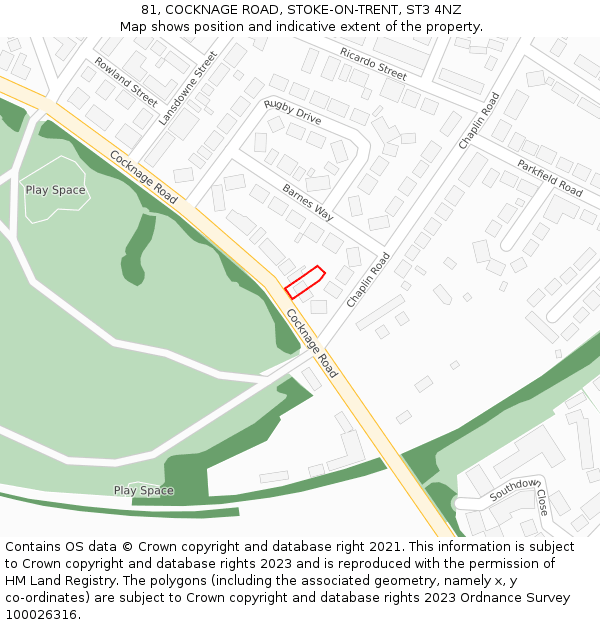 81, COCKNAGE ROAD, STOKE-ON-TRENT, ST3 4NZ: Location map and indicative extent of plot